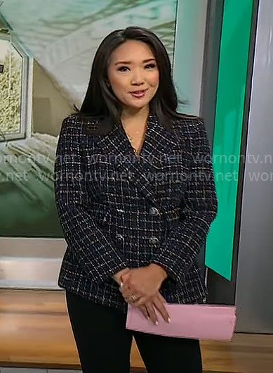 Nancy Chen's black tweed blazer on CBS Mornings
