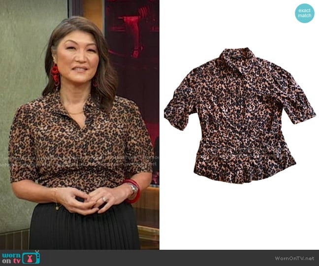 Nanette Lepore Leopard Print Button Down Blouse worn by Juju Chang on Good Morning America