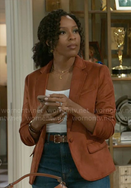 Naomi’s suede blazer on Beyond the Gates