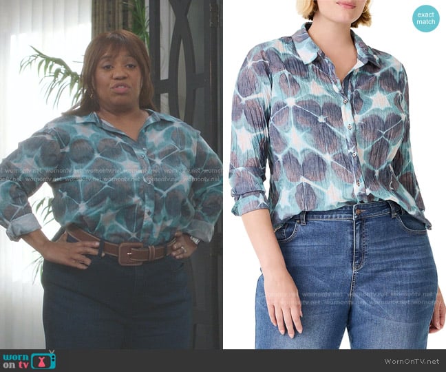 Miranda’s blue print shirt on Greys Anatomy