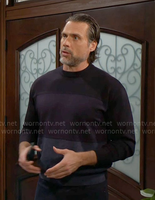 Nick’s navy blue colorblock sweater on The Young and the Restless