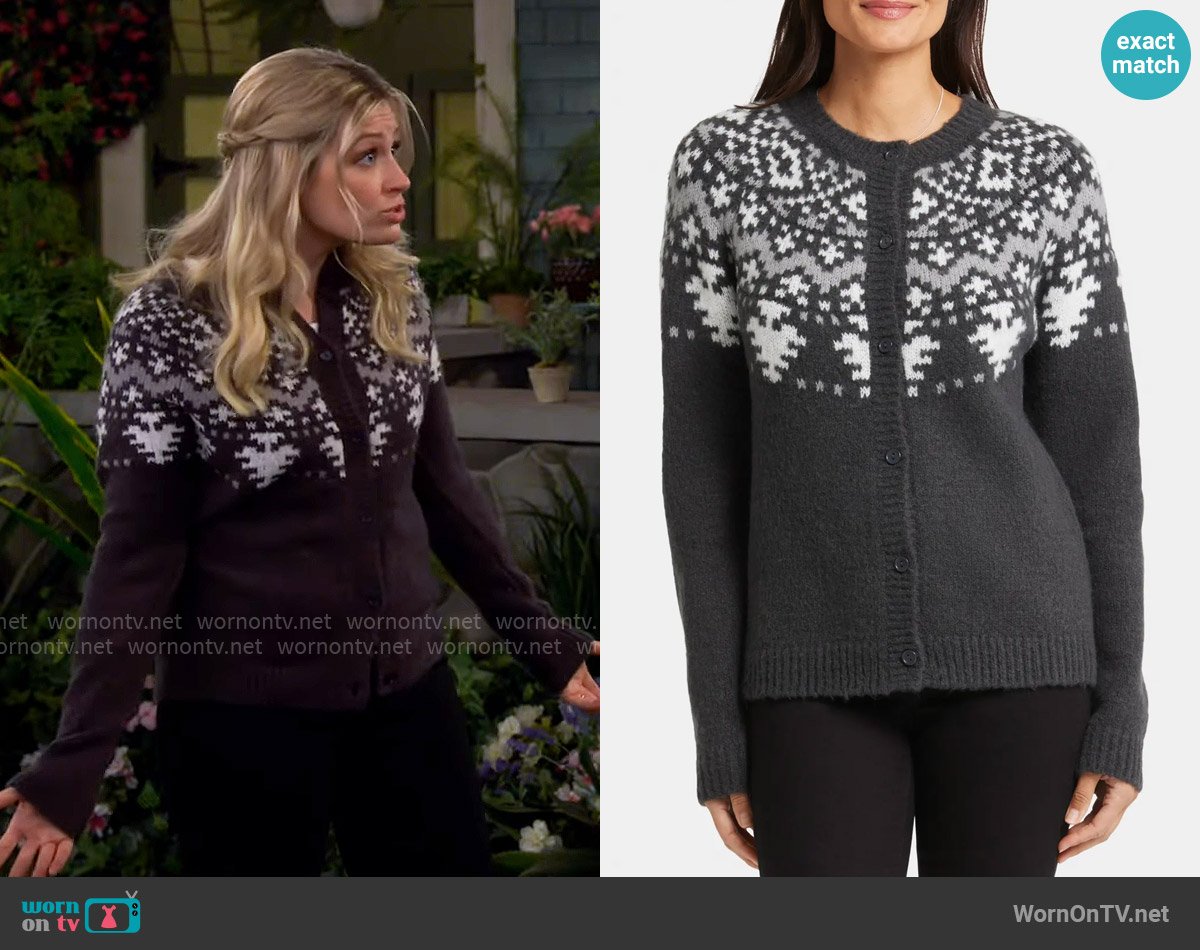 Gemma’s grey printed cardigan on The Neighborhood