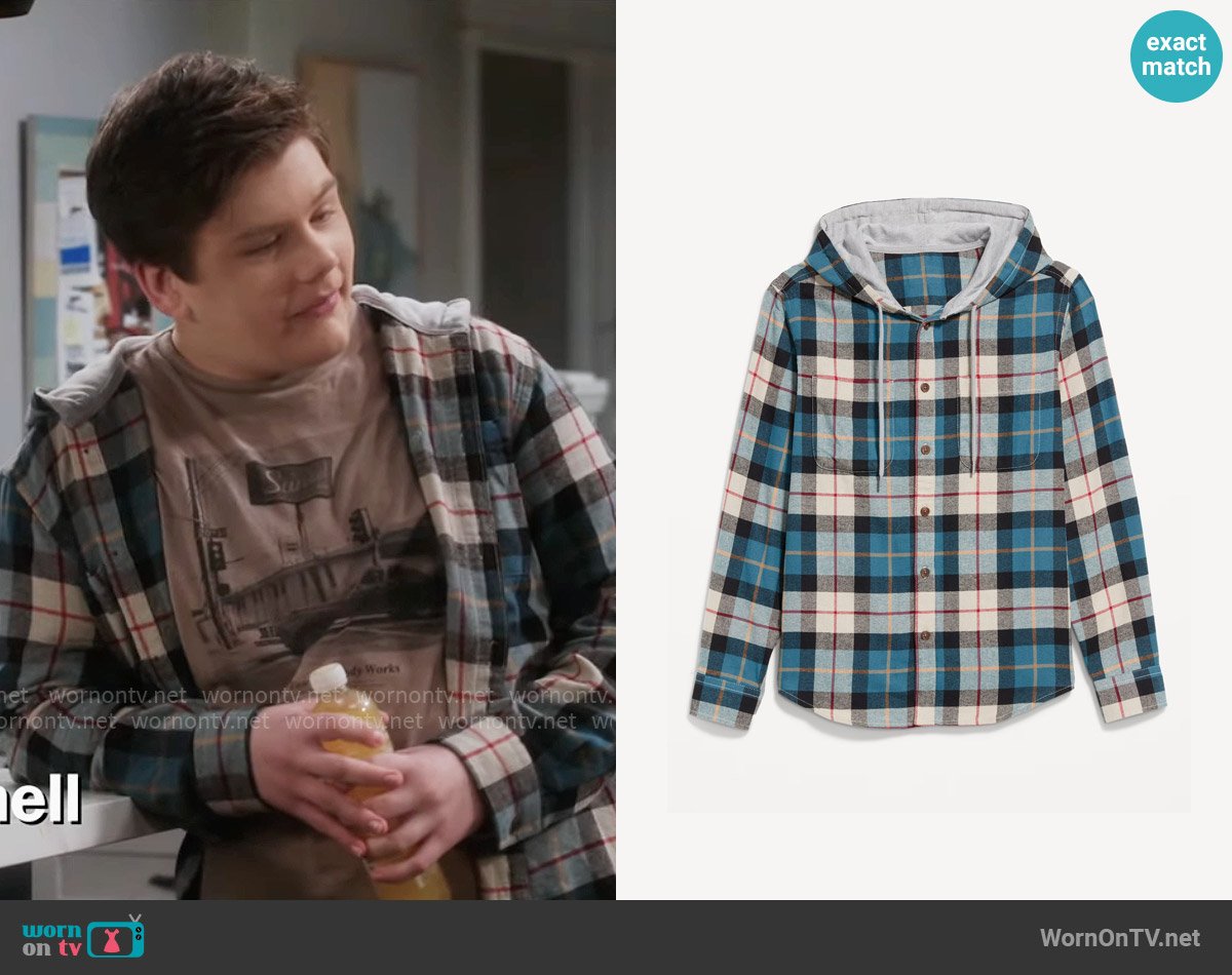 Old Navy Hooded Flannel Shirt worn by Carter (Maxwell Simkins) on Shifting Gears