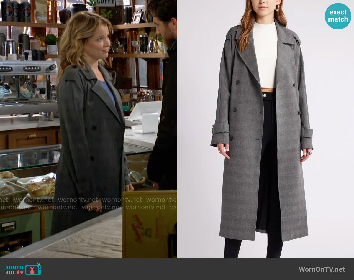 Open Edit Oversize Double Breasted Plaid Trench Coat worn by Summer Newman (Allison Lanier) on The Young and the Restless