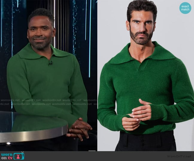 Justin’s green collared sweater on E! News