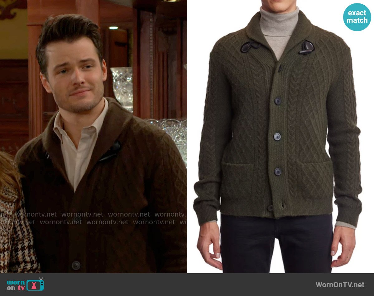 Paisley & Gray Toggle Cable-Knit Cardigan worn by Kyle Abbott (Michael Mealor) on The Young and the Restless