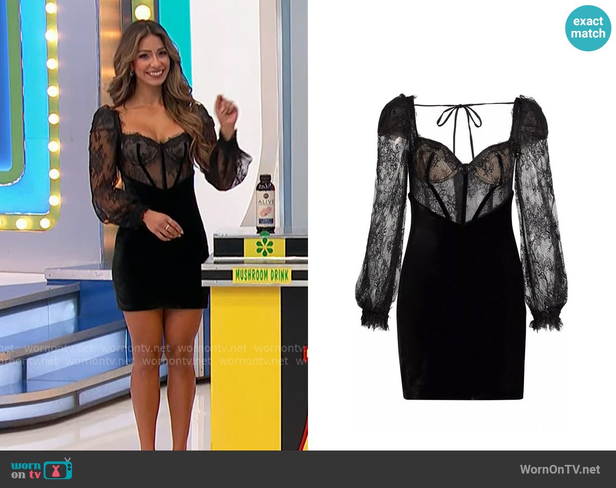 Manuela’s black lace and velvet bustier dress on The Price is Right