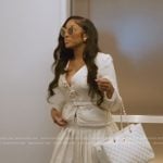 Porsha’s white tweed jacket mini dress on The Real Housewives of Atlanta