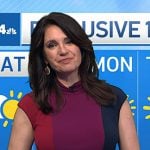 Maria’s red, purple and navy colorblock dress on Today