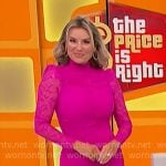 Rachel’s pink lace ruffle hem dress on The Price is Right