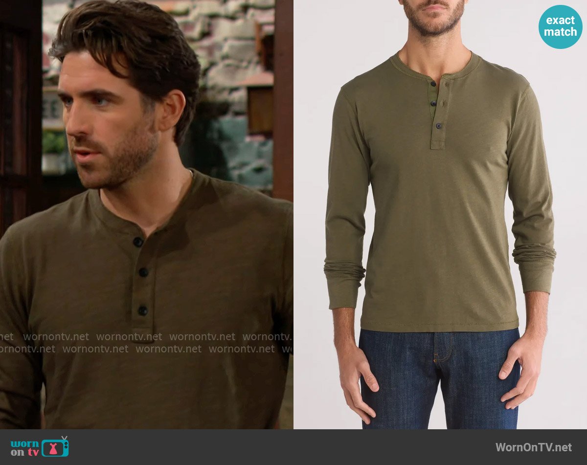 Rag and Bone Classic Long Sleeve Slubbed Henley worn by Chance Chancellor (Conner Floyd) on The Young and the Restless