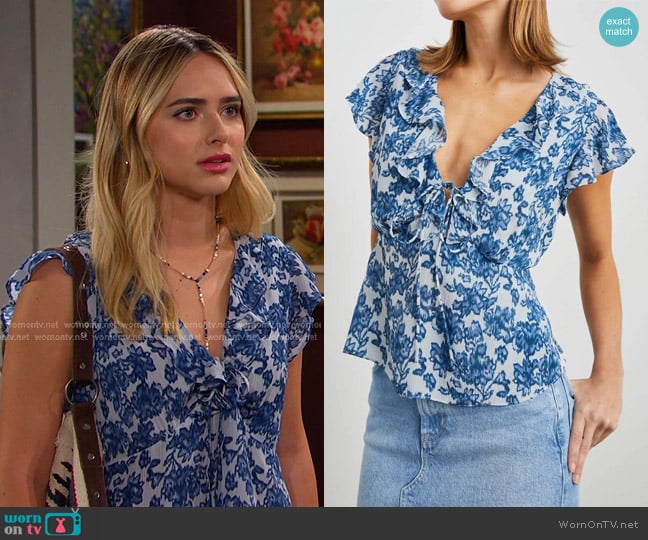 Holly’s blue floral ruffle top on Days of our Lives