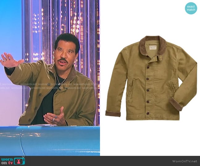 Ralph Lauren RRL Corduroy-Collar Cotton Deck Jacket in Khaki Drab worn by Lionel Richie on American Idol