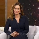 Rebecca’s navy knit shirt and skirt on Good Morning America