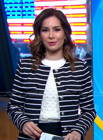 Rebecca’s navy striped jacket on Good Morning America