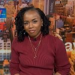 Zinhle’s red ribbed asymmetric sweater on NBC News Daily