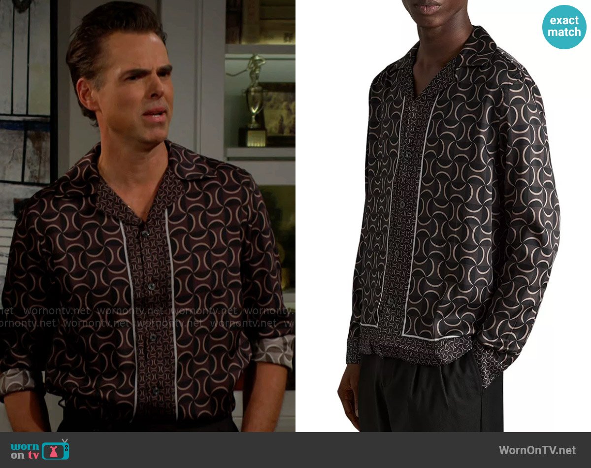 Reiss Fratelli Long Sleeve Cuban Shirt worn by Billy Abbott (Jason Thompson) on The Young and the Restless