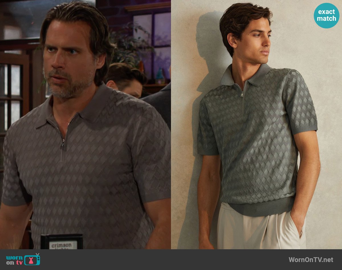 Reiss Rizzo Polo Shirt in Sage worn by Nick Newman (Joshua Morrow) on The Young and the Restless