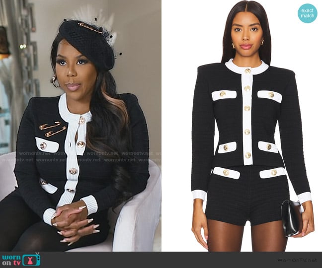 Kelli’s black contrast confessional jacket on RHOA