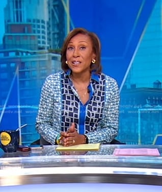 Robin's blue geometric print blouse on Good Morning America