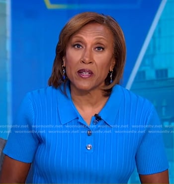 Robin's blue ribbed polo on Good Morning America