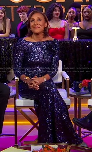 Robin’s navy sequin gown on Good Morning America