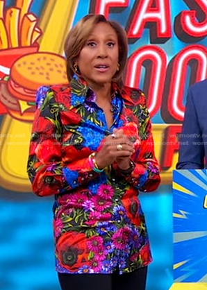 Robin's floral print satin shirt on Good Morning America