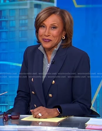 Robin's navy double breasted blazer on Good Morning America