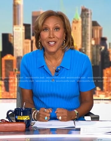 Robin's blue ribbed polo on Good Morning America