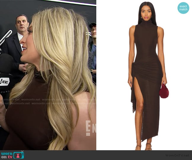 Ashley Bellman’s brown mesh dress on E! News