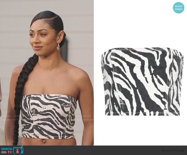 Patience’s zebra denim crop top on All American