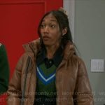 Samantha’s brown leather puffer jacket on Beyond the Gates