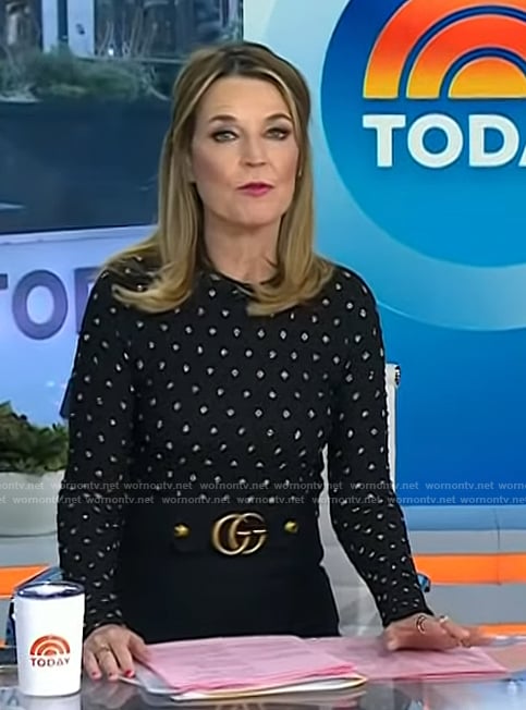 Savanah's black metallic print smocked top on Today