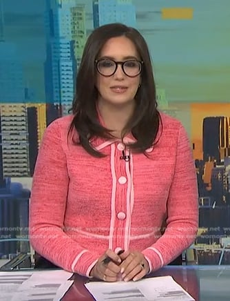 Savannah's pink contrast trim cardigan on NBC News