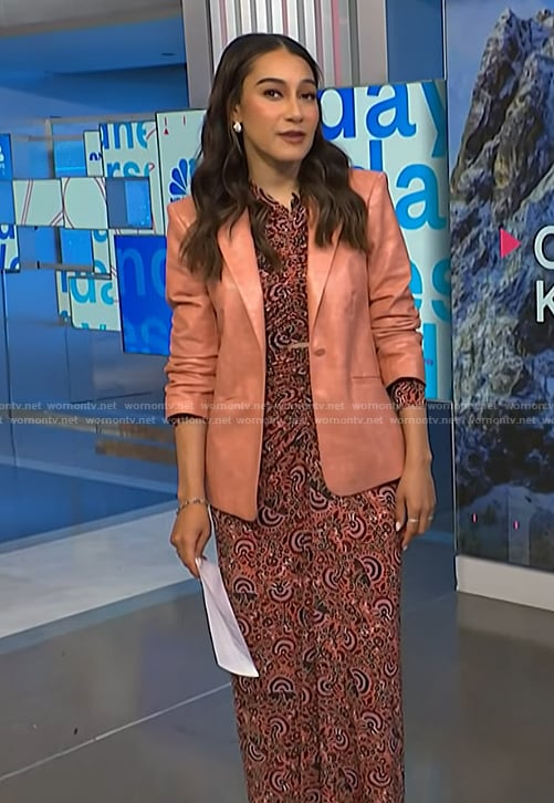 Morgan's pink print top and leather blazer on NBC News Daily