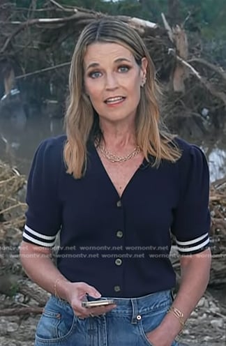Savannah's navy stripe short sleeve cardigan on Today