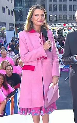 Savannah’s pink scalloped contrast coat on Today