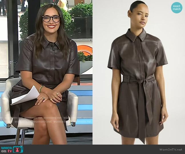 Scoop Faux Leather Collared Mini Shirt Dress worn by Savannah Sellers on Today