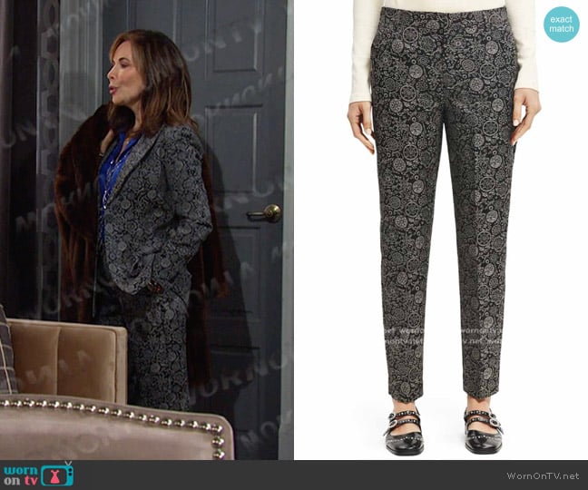 Scotch & Soda Mid-Rise Tapered Jacquard Trousers in Planetary Icons worn by Kate Roberts (Lauren Koslow) on Days of our Lives