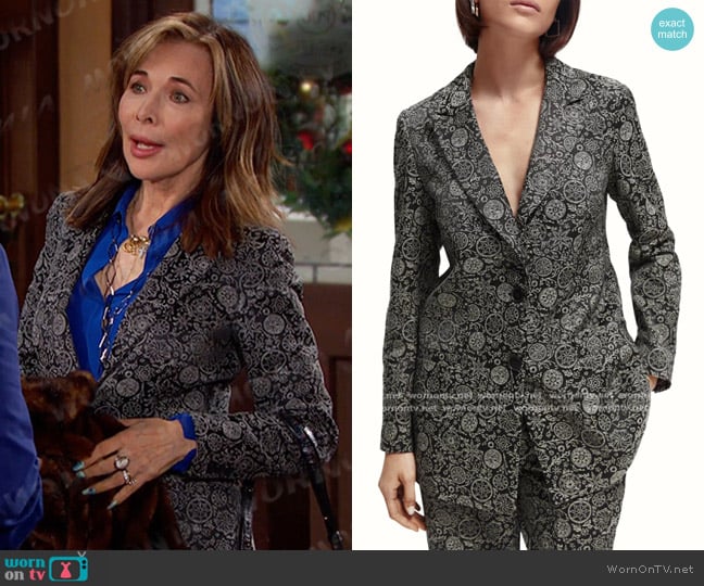 Scotch & Soda Relaxed-Fit Jacquard Blazer in Planetary Icons worn by Kate Roberts (Lauren Koslow) on Days of our Lives