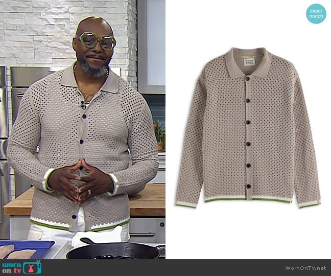  Scotch & Soda Crochet Cardigan Sweater in Highway Gray worn by Richard Ingraham on Today