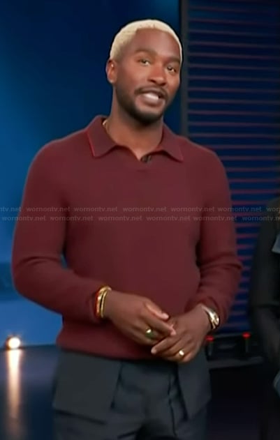 Scott's red knit collared sweater on Access Hollywood