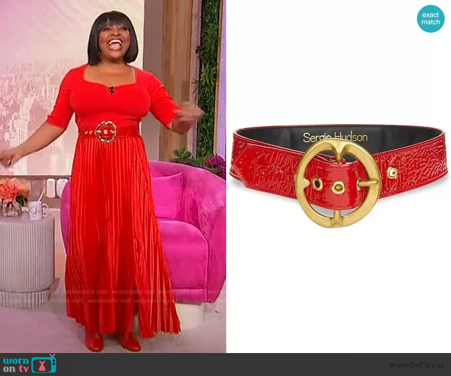 Sergio Hudson Signature Buckle Leather Belt worn by Sherri Shepherd on Sherri