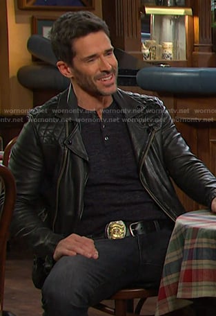 Shawn's black leather moto jacket on Days of our Lives