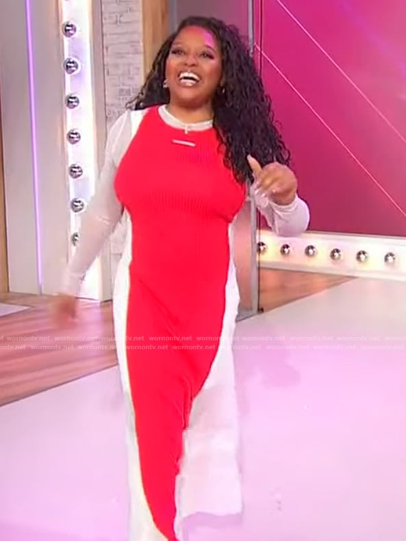 Sherri’s red colorblock jersey dress on Sherri