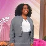 Sherri’s gray button jacket and mini skirt on Sherri