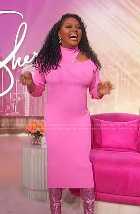 Sherri’s pink ribbed cutout dress on Sherri