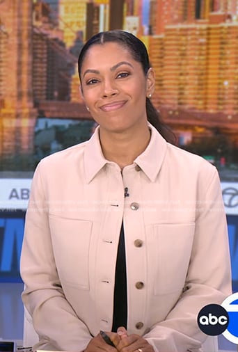 Shirleen's beige cropped jacket on Good Morning America