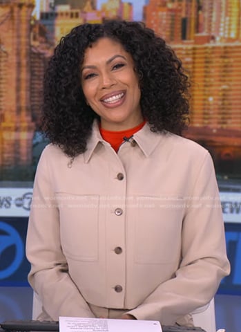 Shirleen’s beige cropped jacket on Good Morning America