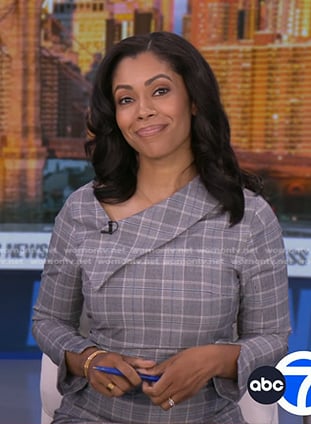 Shirleen’s grey plaid asymmetric dress on Good Morning America